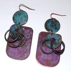 Whimsygoth Boho Bohemian Earrings Metal Metalwork Crafted Artisan Hanging Scrap